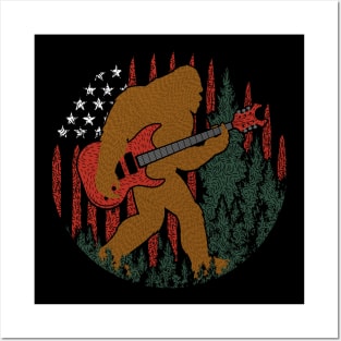 Bigfoot american flag - Bigfoot guitar tree Posters and Art